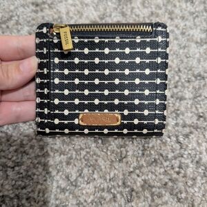 Fossil Logan Small Black and White Stripe Bifold Wallet